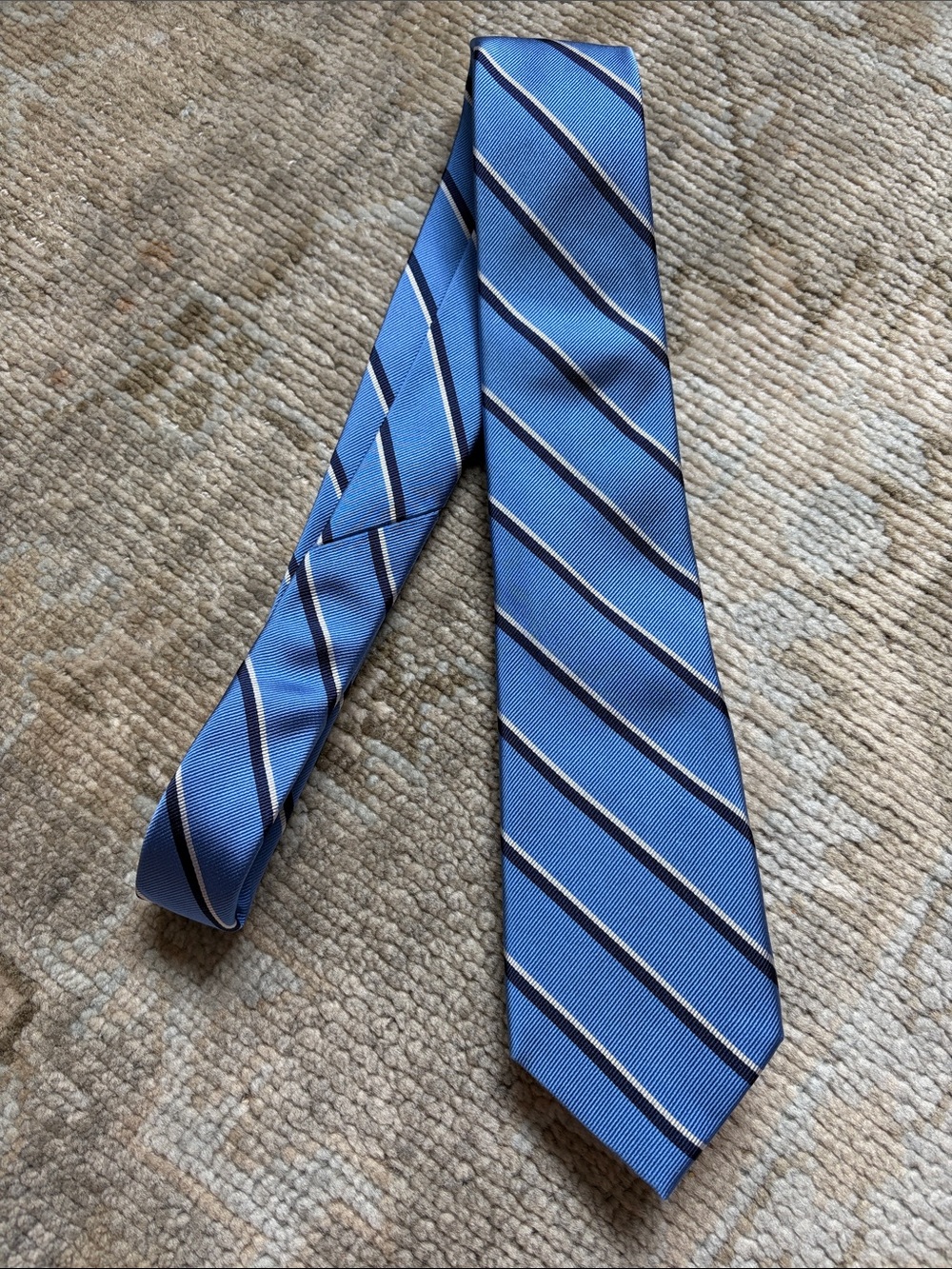 Lands’ End Blue/White Striped Silk Tie UNC North Carolina Preppy Collegiate